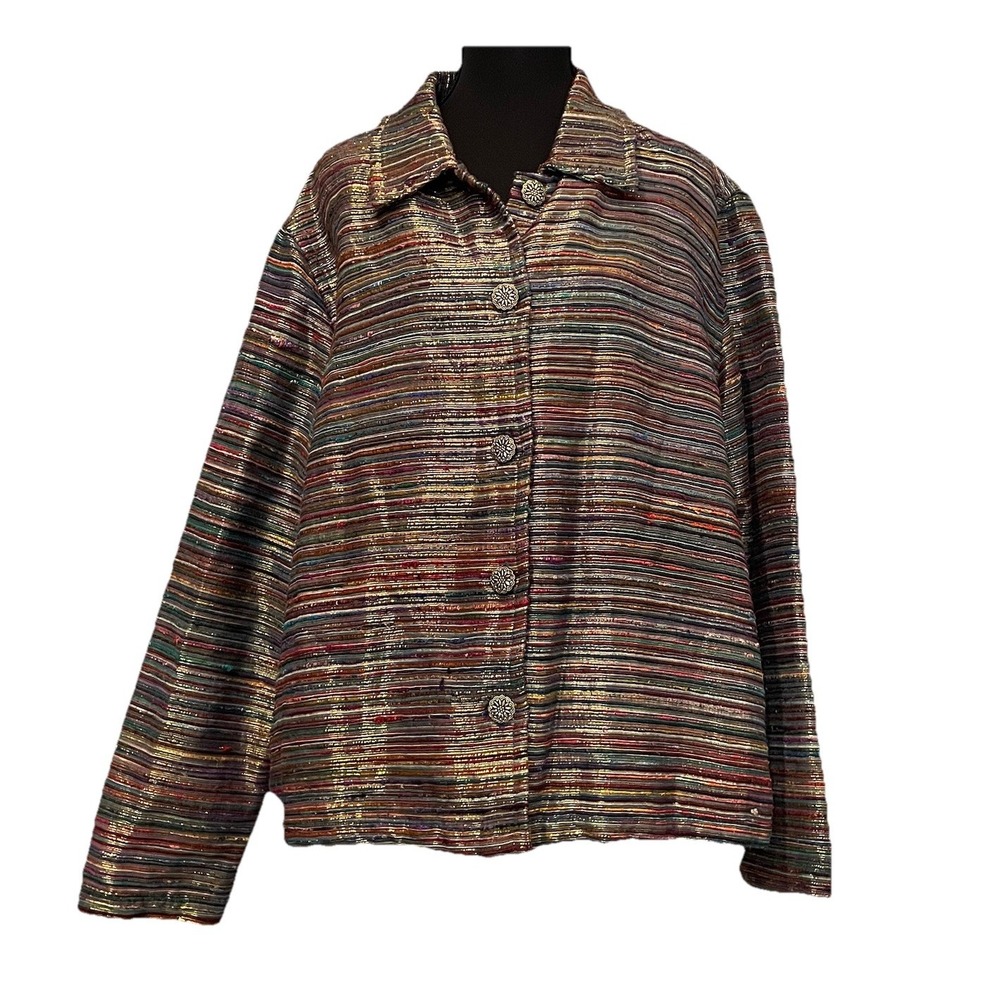VTG Stephanie Andrews Womens XL Multicolor Textured Woven Button Down Blazer